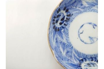 江戸期　伊万里　染付　線描　花唐草　松竹梅文　約10cm　3.3寸　一筆一筆丁寧な職人の絵付けが見事な小皿5枚セット(和皿、和食器、三寸三分)(R-073121)
