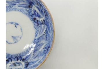 江戸期　伊万里　染付　線描　花唐草　松竹梅文　約10cm　3.3寸　一筆一筆丁寧な職人の絵付けが見事な小皿5枚セット(和皿、和食器、三寸三分)(R-073121)