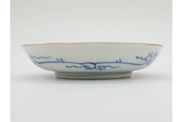 江戸期　伊万里　染付　線描　花唐草　松竹梅文　約10cm　3.3寸　一筆一筆丁寧な職人の絵付けが見事な小皿5枚セット(和皿、和食器、三寸三分)(R-073121)