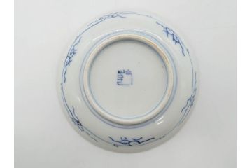 江戸期　伊万里　染付　線描　花唐草　松竹梅文　約10cm　3.3寸　一筆一筆丁寧な職人の絵付けが見事な小皿5枚セット(和皿、和食器、三寸三分)(R-073121)