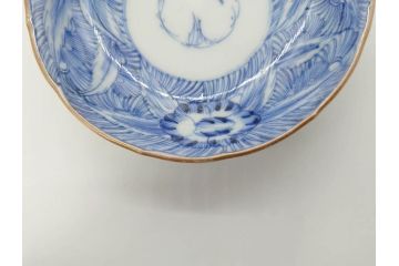 江戸期　伊万里　染付　線描　花唐草　松竹梅文　約10cm　3.2寸　一筆一筆丁寧な職人の絵付けが見事な小皿5枚セット(和皿、和食器、三寸二分)(R-073122)