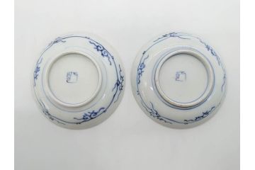 江戸期　伊万里　染付　線描　花唐草　松竹梅文　約10cm　3.2寸　一筆一筆丁寧な職人の絵付けが見事な小皿5枚セット(和皿、和食器、三寸二分)(R-073122)