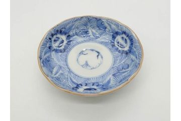 江戸期　伊万里　染付　線描　花唐草　松竹梅文　約10cm　3.2寸　一筆一筆丁寧な職人の絵付けが見事な小皿5枚セット(和皿、和食器、三寸二分)(R-073123)