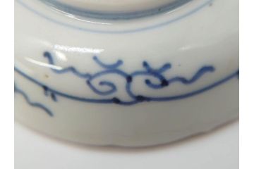 江戸期　伊万里　染付　線描　花唐草　松竹梅文　約10cm　3.2寸　一筆一筆丁寧な職人の絵付けが見事な小皿5枚セット(和皿、和食器、三寸二分)(R-073123)