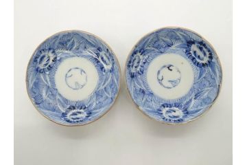 江戸期　伊万里　染付　線描　花唐草　松竹梅文　約10cm　3.2寸　一筆一筆丁寧な職人の絵付けが見事な小皿5枚セット(和皿、和食器、三寸二分)(R-073123)