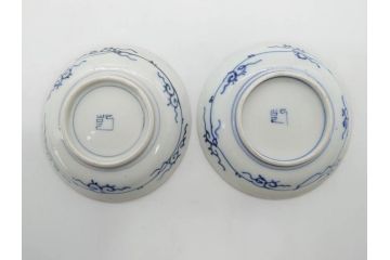江戸期　伊万里　染付　線描　花唐草　松竹梅文　約10cm　3.2寸　一筆一筆丁寧な職人の絵付けが見事な小皿5枚セット(和皿、和食器、三寸二分)(R-073123)