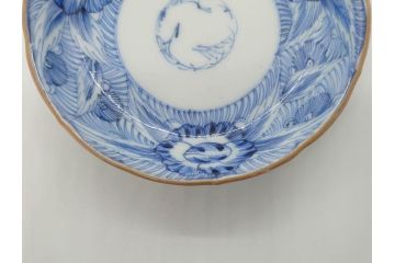 江戸期　伊万里　染付　線描　花唐草　松竹梅文　約10cm　3.2寸　一筆一筆丁寧な職人の絵付けが見事な小皿5枚セット(和皿、和食器、三寸二分)(R-073124)
