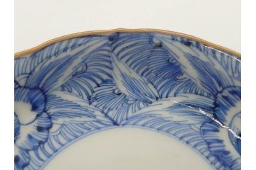 江戸期　伊万里　染付　線描　花唐草　松竹梅文　約10cm　3.2寸　一筆一筆丁寧な職人の絵付けが見事な小皿5枚セット(和皿、和食器、三寸二分)(R-073124)