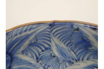 江戸期　伊万里　染付　線描　花唐草　松竹梅文　約10cm　3.2寸　一筆一筆丁寧な職人の絵付けが見事な小皿5枚セット(和皿、和食器、三寸二分)(R-073124)