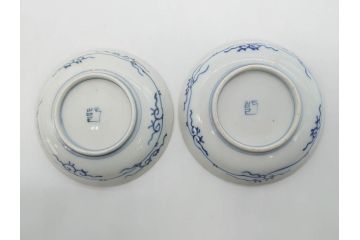 江戸期　伊万里　染付　線描　花唐草　松竹梅文　約10cm　3.2寸　一筆一筆丁寧な職人の絵付けが見事な小皿5枚セット(和皿、和食器、三寸二分)(R-073124)