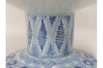 江戸期　安政七年　色絵　染付　上品な和の趣を感じる盃洗(杯洗、フルーツボウル、コンポート、人物、唐子、男女、和食器)(R-073125)