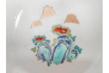 江戸期　安政七年　色絵　染付　上品な和の趣を感じる盃洗(杯洗、フルーツボウル、コンポート、人物、唐子、男女、和食器)(R-073125)