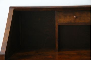 中古　美品　松本民芸家具　希少モデル　格子模様が特徴的なK型ライティングビューロー(ワークデスク、簿記机、収納棚、戸棚、在宅用、在宅ワーク用)(R-073161)