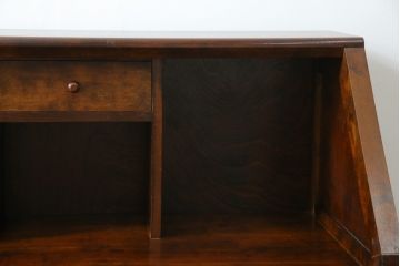 中古　美品　松本民芸家具　希少モデル　格子模様が特徴的なK型ライティングビューロー(ワークデスク、簿記机、収納棚、戸棚、在宅用、在宅ワーク用)(R-073161)