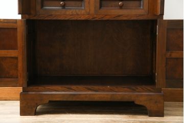 中古　美品　松本民芸家具　希少モデル　格子模様が特徴的なK型ライティングビューロー(ワークデスク、簿記机、収納棚、戸棚、在宅用、在宅ワーク用)(R-073161)