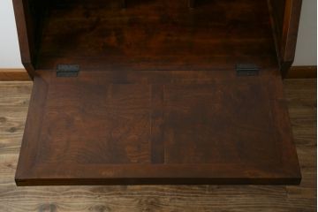 中古　美品　松本民芸家具　希少モデル　格子模様が特徴的なK型ライティングビューロー(ワークデスク、簿記机、収納棚、戸棚、在宅用、在宅ワーク用)(R-073161)