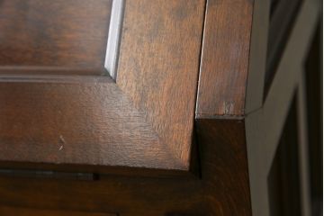 中古　美品　松本民芸家具　希少モデル　格子模様が特徴的なK型ライティングビューロー(ワークデスク、簿記机、収納棚、戸棚、在宅用、在宅ワーク用)(R-073161)