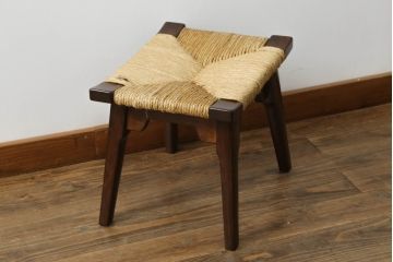 中古　ダメージあり(※ラッシ部分の破損)　松本民芸家具　514型　アジアンテイストの空間づくりにおすすめのラッシスツール(椅子、チェア)(R-073163)