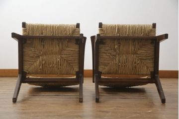 中古　美品　松本民芸家具　#521L型　アジアンテイストの空間づくりにおすすめのラッシアームチェア2脚セット(椅子、イス、ダイニングチェア)(定価2脚で約38万円)(R-073165)