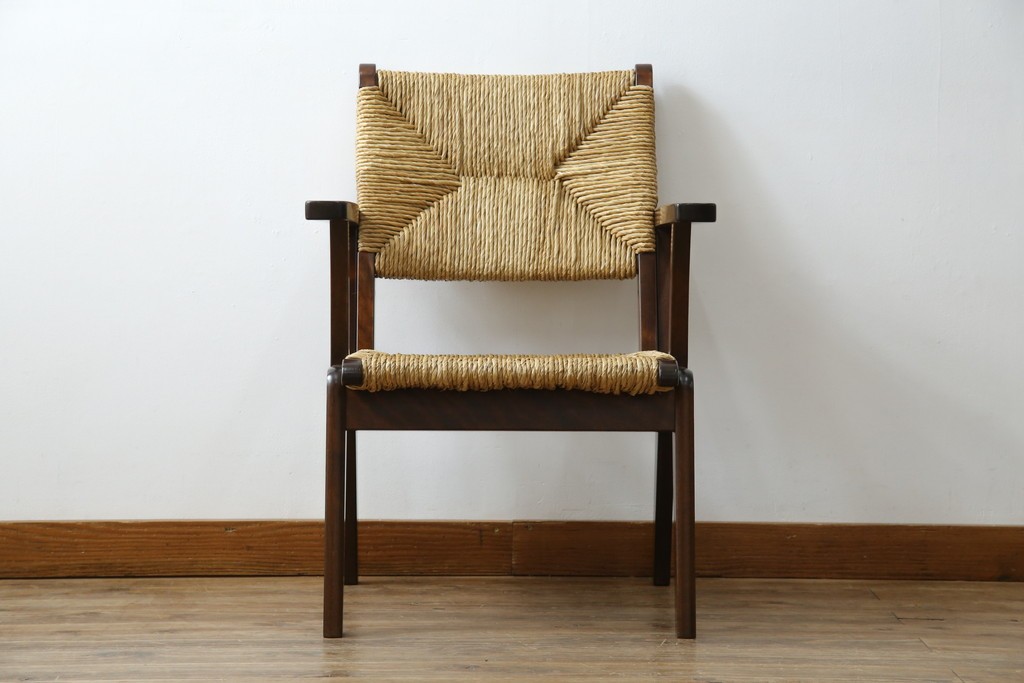 中古　美品　松本民芸家具　#521L型　アジアンテイストの空間づくりにおすすめのラッシアームチェア　定価約19万円相当　(R-073166)