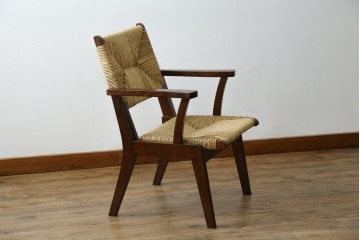 中古　美品　松本民芸家具　#521L型　アジアンテイストの空間づくりにおすすめのラッシアームチェア　定価約19万円相当　(R-073166)