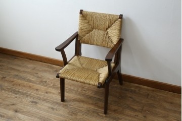 中古　美品　松本民芸家具　#521L型　アジアンテイストの空間づくりにおすすめのラッシアームチェア　定価約19万円相当　(R-073166)