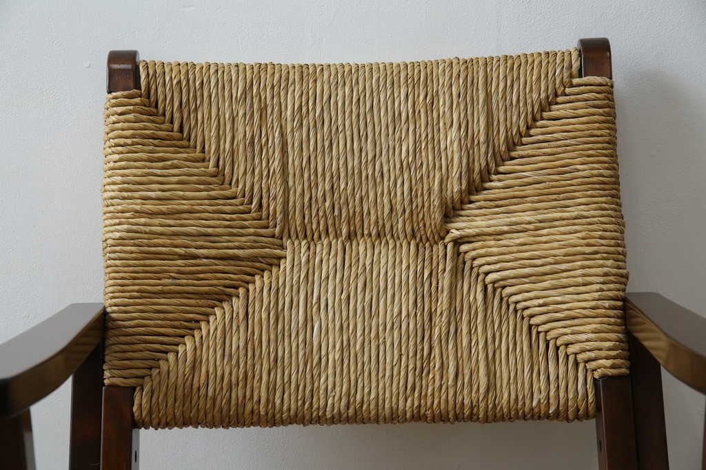 中古　美品　松本民芸家具　#521L型　アジアンテイストの空間づくりにおすすめのラッシアームチェア　定価約19万円相当　(R-073166)