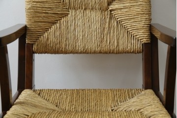 中古　美品　松本民芸家具　#521L型　アジアンテイストの空間づくりにおすすめのラッシアームチェア　定価約19万円相当　(R-073166)