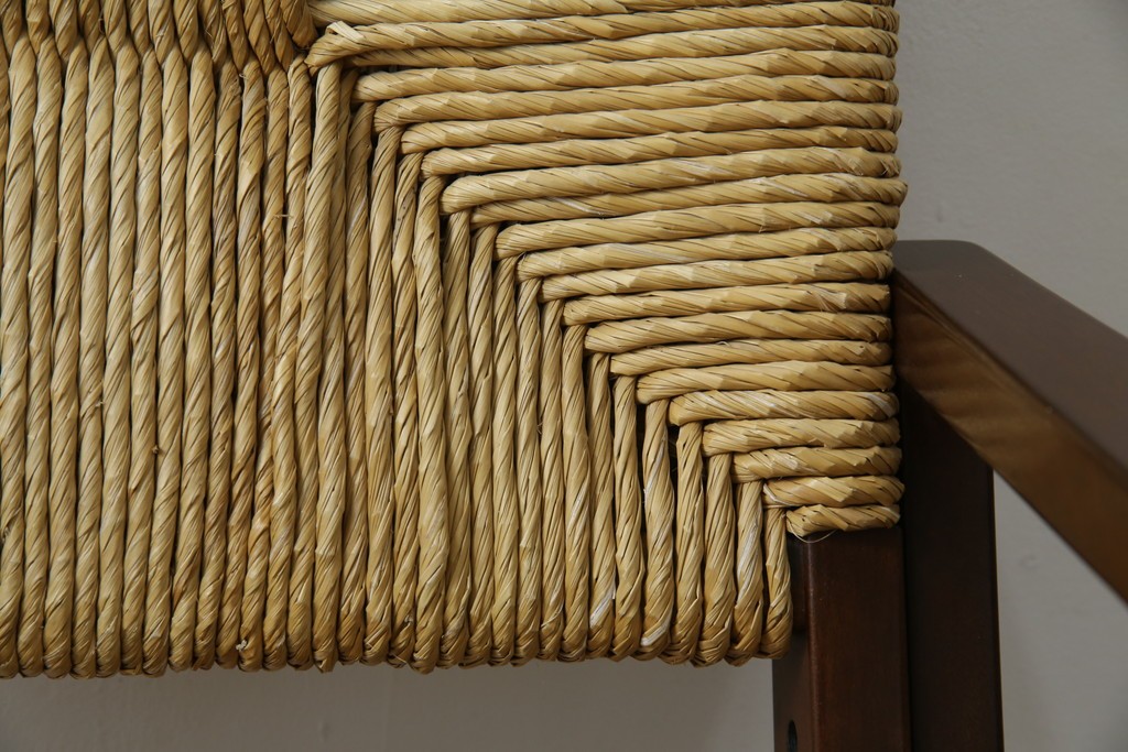 中古　美品　松本民芸家具　#521L型　アジアンテイストの空間づくりにおすすめのラッシアームチェア　定価約19万円相当　(R-073166)