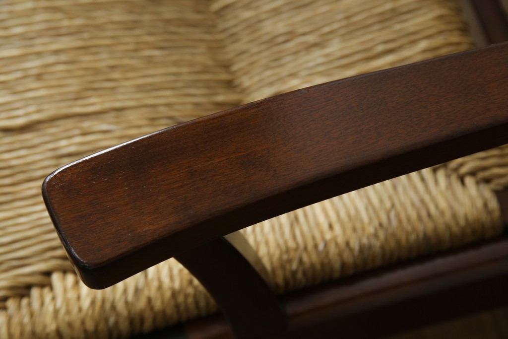 中古　美品　松本民芸家具　#521L型　アジアンテイストの空間づくりにおすすめのラッシアームチェア　定価約19万円相当　(R-073166)