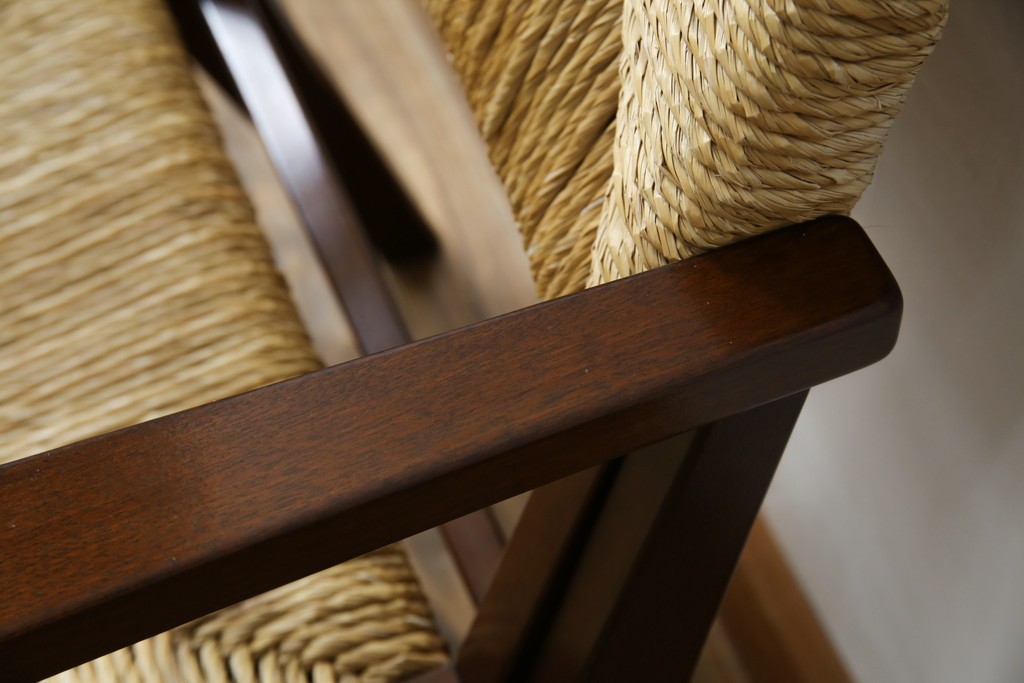 中古　美品　松本民芸家具　#521L型　アジアンテイストの空間づくりにおすすめのラッシアームチェア　定価約19万円相当　(R-073166)