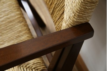 中古　美品　松本民芸家具　#521L型　アジアンテイストの空間づくりにおすすめのラッシアームチェア　定価約19万円相当　(R-073166)