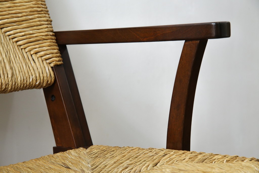 中古　美品　松本民芸家具　#521L型　アジアンテイストの空間づくりにおすすめのラッシアームチェア　定価約19万円相当　(R-073166)