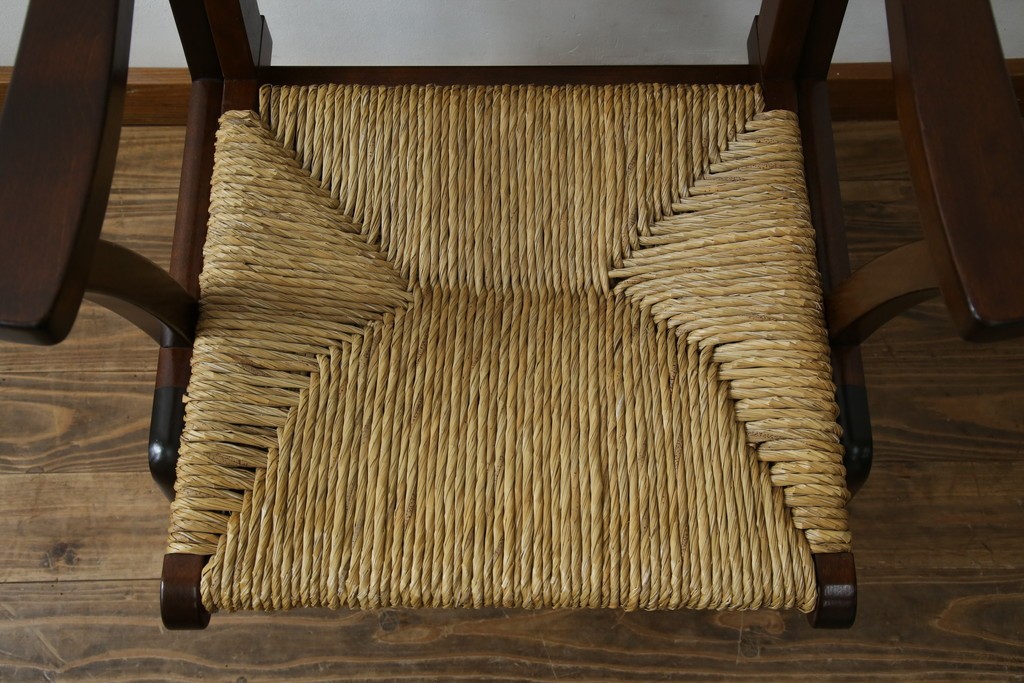 中古　美品　松本民芸家具　#521L型　アジアンテイストの空間づくりにおすすめのラッシアームチェア　定価約19万円相当　(R-073166)