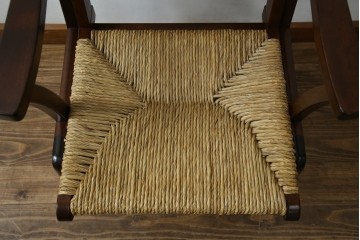 中古　美品　松本民芸家具　#521L型　アジアンテイストの空間づくりにおすすめのラッシアームチェア　定価約19万円相当　(R-073166)