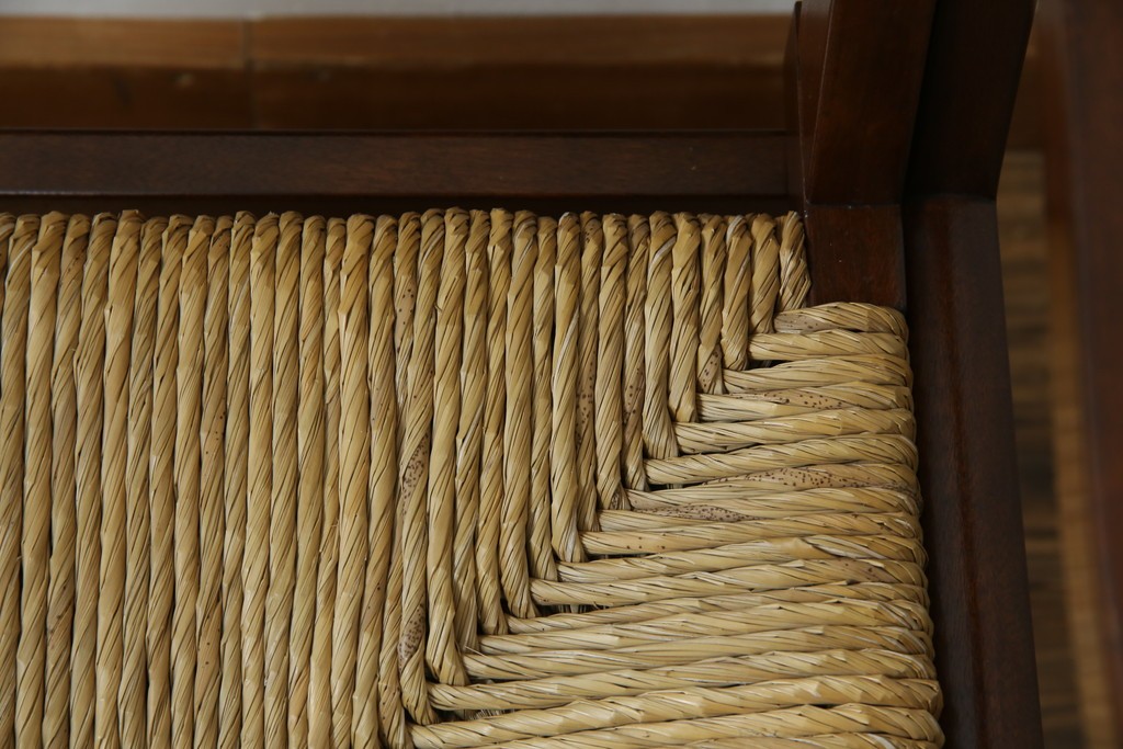 中古　美品　松本民芸家具　#521L型　アジアンテイストの空間づくりにおすすめのラッシアームチェア　定価約19万円相当　(R-073166)