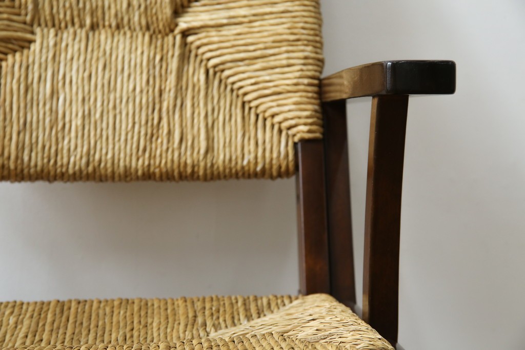 中古　美品　松本民芸家具　#521L型　アジアンテイストの空間づくりにおすすめのラッシアームチェア　定価約19万円相当　(R-073166)