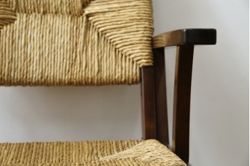 中古　美品　松本民芸家具　#521L型　アジアンテイストの空間づくりにおすすめのラッシアームチェア　定価約19万円相当　(R-073166)