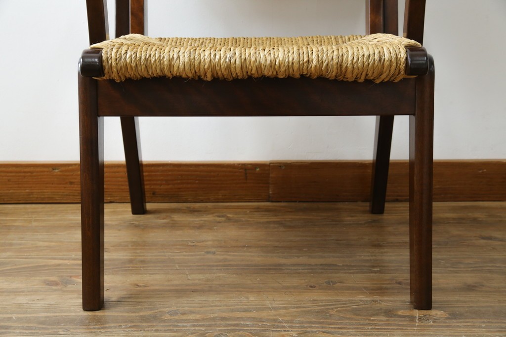 中古　美品　松本民芸家具　#521L型　アジアンテイストの空間づくりにおすすめのラッシアームチェア　定価約19万円相当　(R-073166)