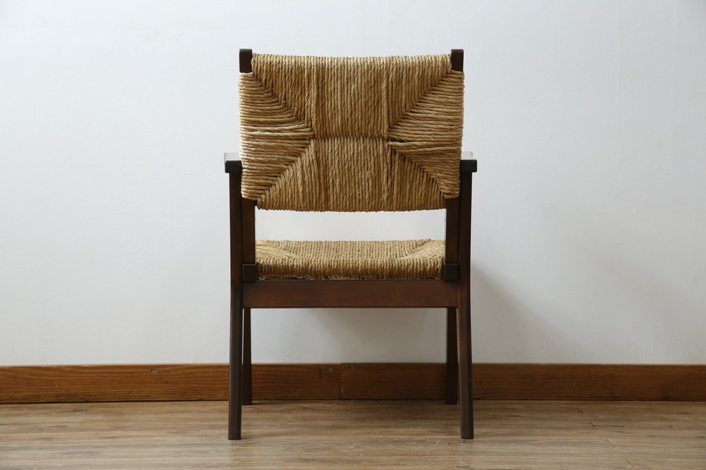 中古　美品　松本民芸家具　#521L型　アジアンテイストの空間づくりにおすすめのラッシアームチェア　定価約19万円相当　(R-073166)