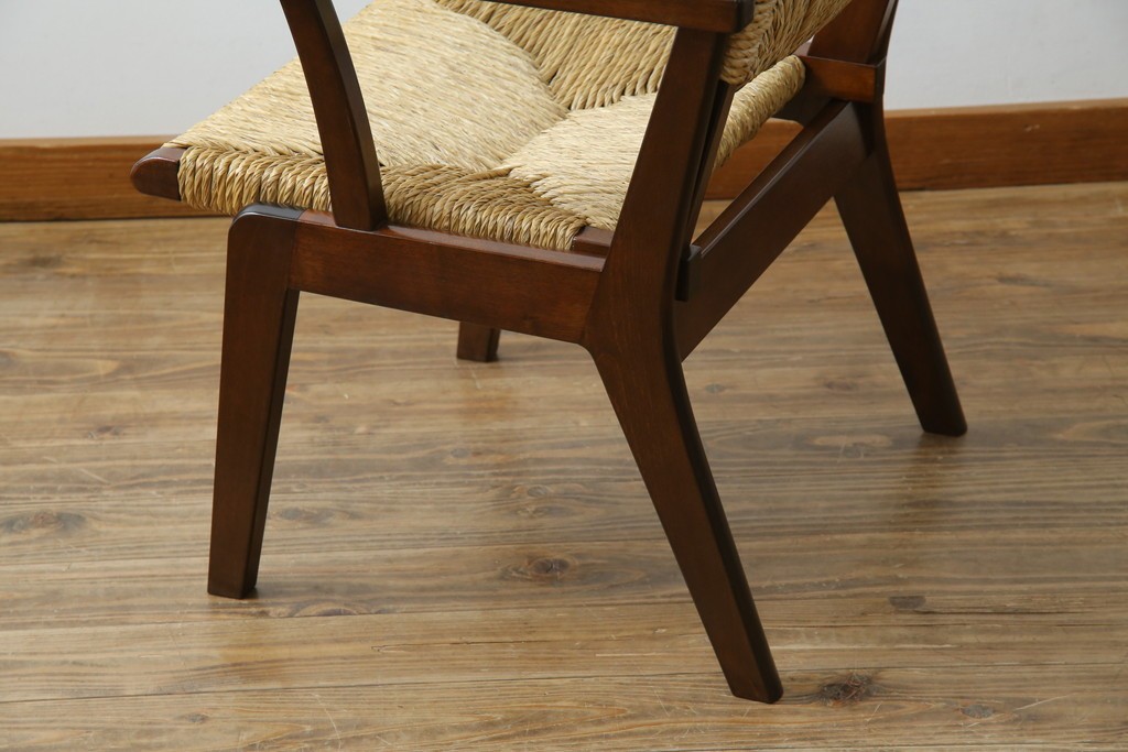 中古　美品　松本民芸家具　#521L型　アジアンテイストの空間づくりにおすすめのラッシアームチェア　定価約19万円相当　(R-073166)