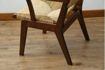 中古　美品　松本民芸家具　#521L型　アジアンテイストの空間づくりにおすすめのラッシアームチェア　定価約19万円相当　(R-073166)
