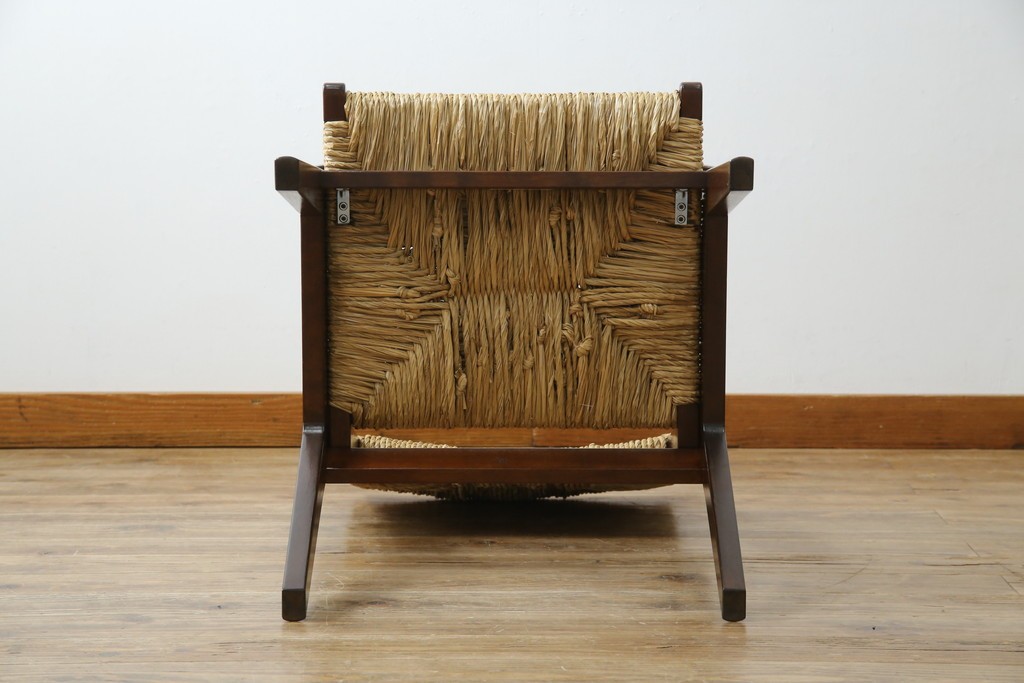 中古　美品　松本民芸家具　#521L型　アジアンテイストの空間づくりにおすすめのラッシアームチェア　定価約19万円相当　(R-073166)