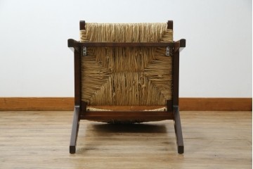 中古　美品　松本民芸家具　#521L型　アジアンテイストの空間づくりにおすすめのラッシアームチェア　定価約19万円相当　(R-073166)