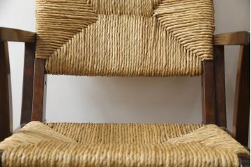 中古　美品　松本民芸家具　#521L型　アジアンテイストの空間づくりにおすすめのラッシアームチェア2脚セット(椅子、イス、ダイニングチェア)(定価2脚で約38万円)(R-073166)