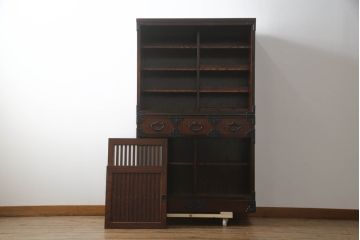 中古　美品　岩谷堂箪笥　品の良い佇まいが和の空間を引き立てる水屋箪笥(茶タンス、茶棚、収納棚、戸棚、キャビネット、上下バラ売り可能)(定価約68万円)(R-073173)