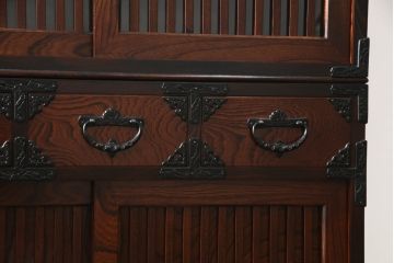 中古　美品　岩谷堂箪笥　品の良い佇まいが和の空間を引き立てる水屋箪笥(茶タンス、茶棚、収納棚、戸棚、キャビネット、上下バラ売り可能)(定価約68万円)(R-073173)