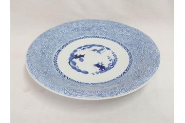 太明成化年製　古伊万里　染付　蛸唐草文　松竹梅図　1尺5寸皿　約46cm　繊細な美しい絵付けに魅了される大皿(一尺五寸、和食器、和皿)(R-073179)