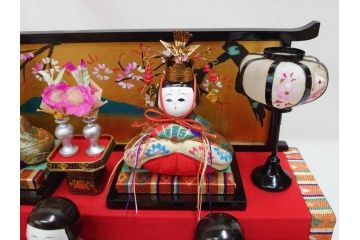 ビンテージ　木目込み人形　十五人揃　細部まで職人のこだわりを感じる可愛らしい五段雛飾り(雛人形、ひな人形、雛壇、段飾、置物、ケース付、ヴィンテージ)(R-073182)