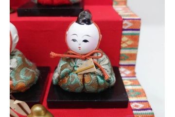 ビンテージ　木目込み人形　十五人揃　細部まで職人のこだわりを感じる可愛らしい五段雛飾り(雛人形、ひな人形、雛壇、段飾、置物、ケース付、ヴィンテージ)(R-073182)